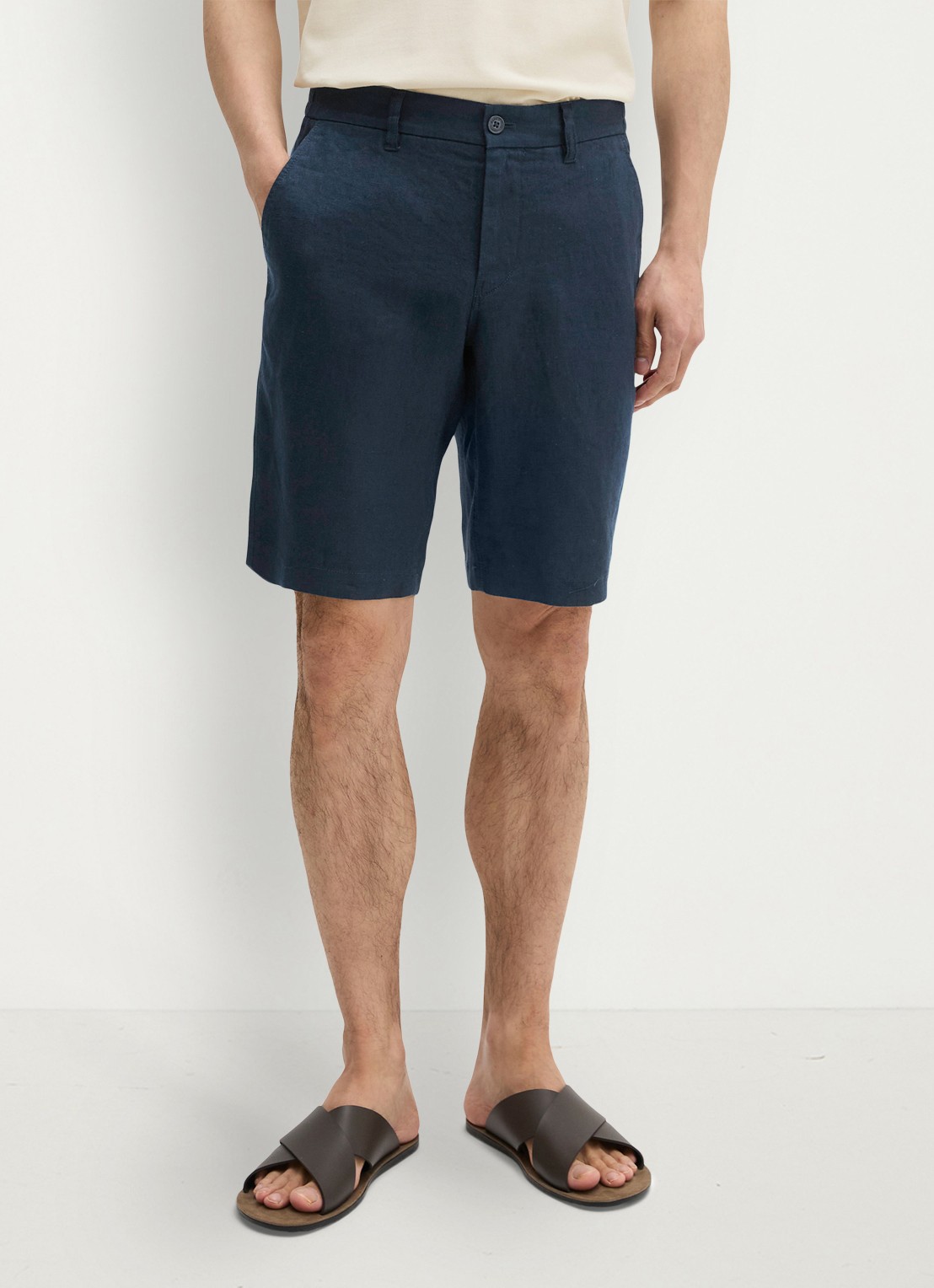 Marc O'Polo Straight fit korte broek van linnen - detail dark navy-4131 / blauw