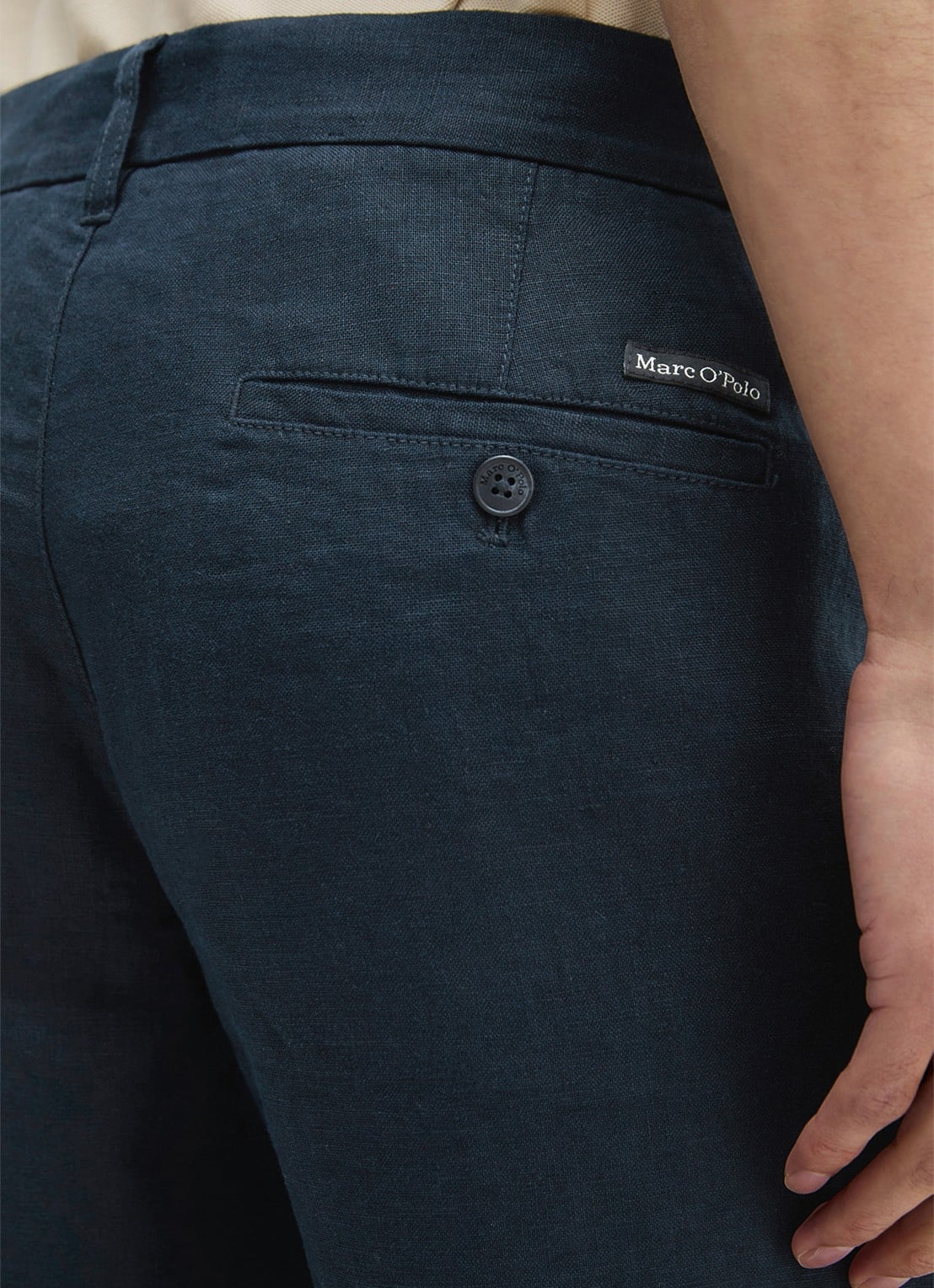 Marc O'Polo Straight fit korte broek van linnen - detail 2 dark navy-4131 / blauw