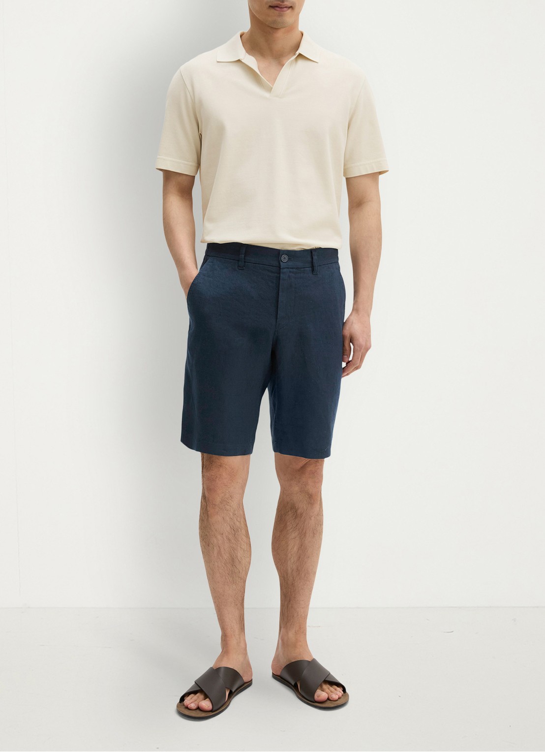 Marc O'Polo Straight fit korte broek van linnen - voorkant 5 dark navy-4131 / blauw