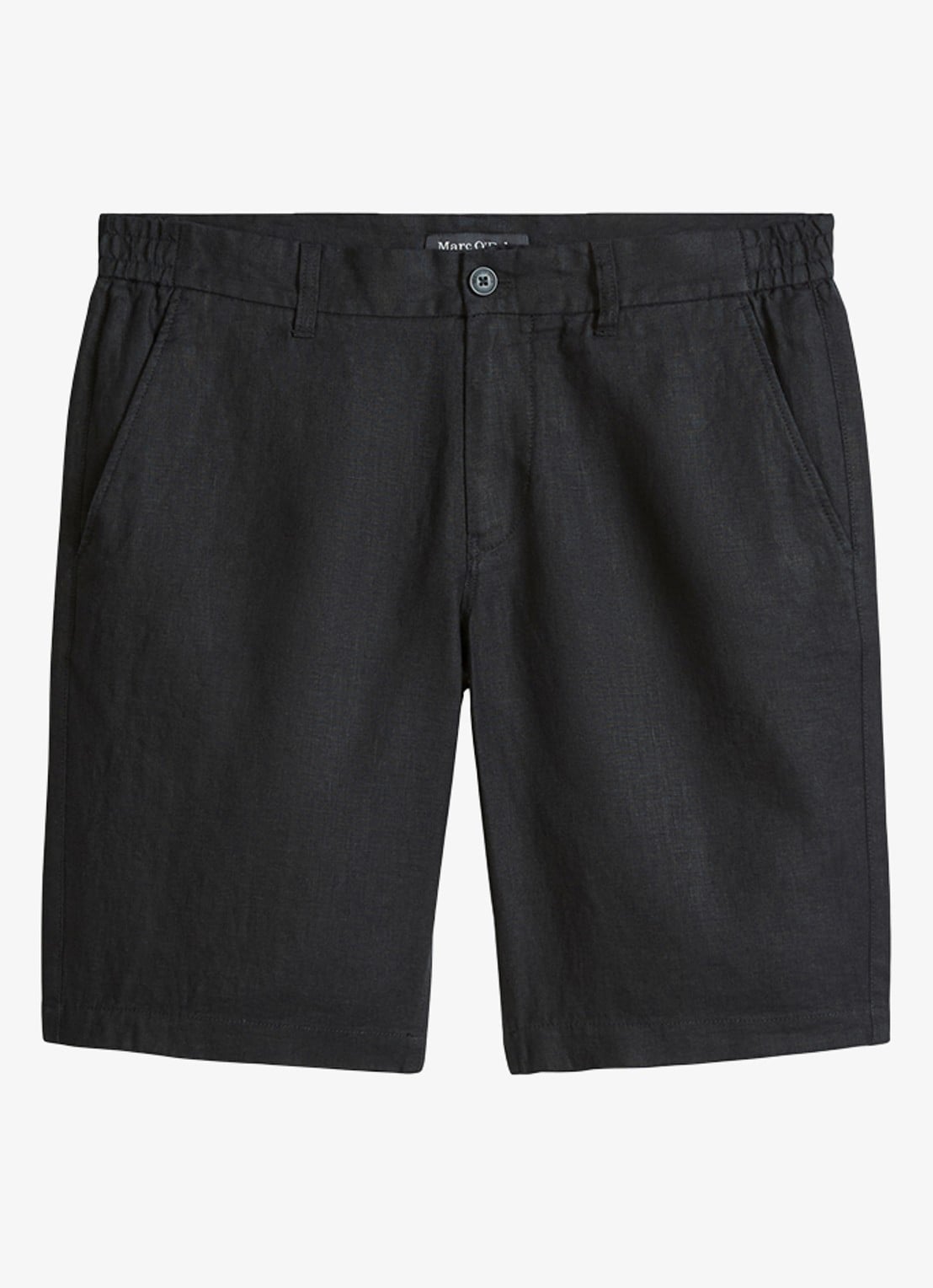 Marc O'Polo Straight fit korte broek van linnen - voorkant 4 black-0001 / zwart