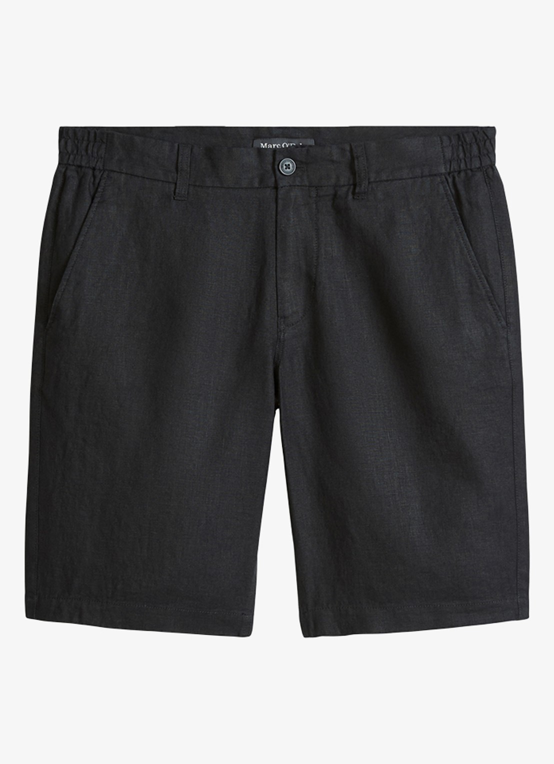Marc O'Polo Straight fit korte broek van linnen - voorkant 6 black-0001 / zwart