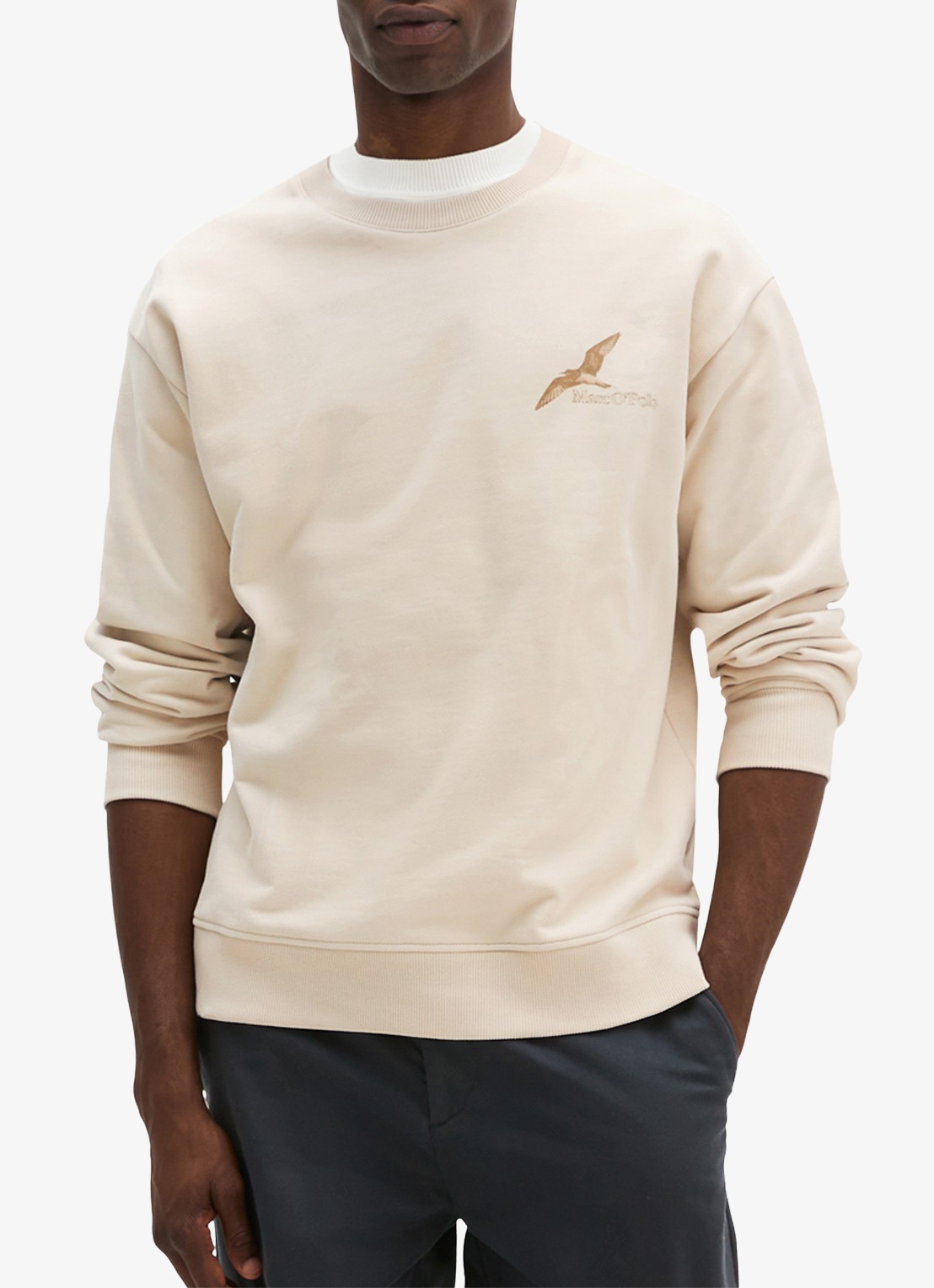 Marc O'Polo Sweater met front- en back print  - detail beige