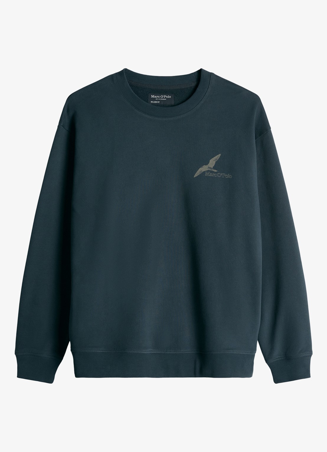 Marc O'Polo Sweater met front- en back print  - voorkant staalblauw