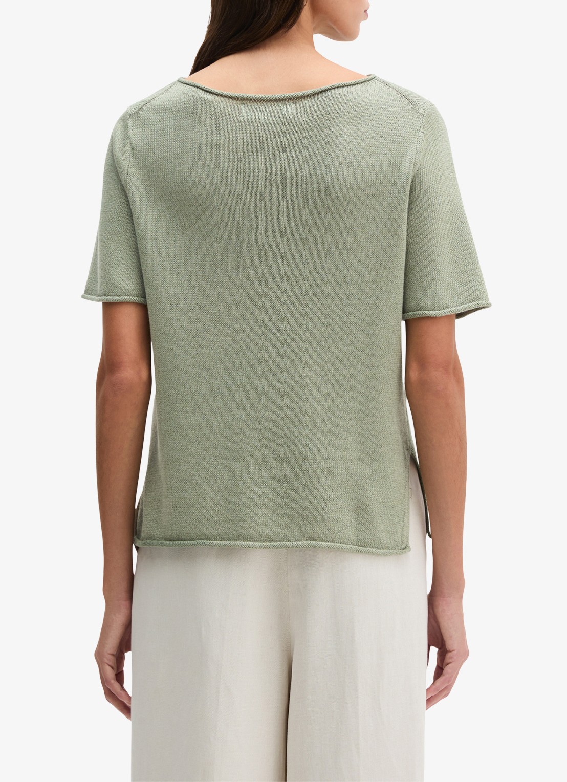 Marc O'Polo T-shirt in linnenblend met ronde hals - achterkant 5 lindegroen