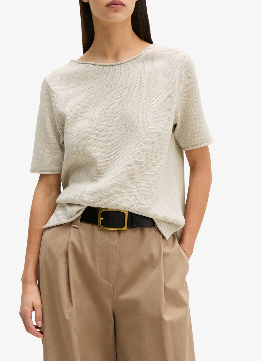 Marc O'Polo T-shirt in linnenblend met ronde hals - detail 3 grijs