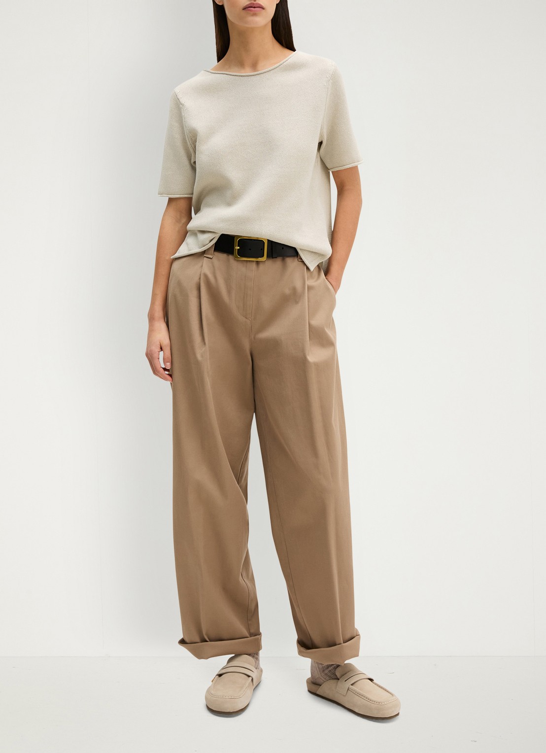 Marc O'Polo T-shirt in linnenblend met ronde hals - voorkant 2 grijs