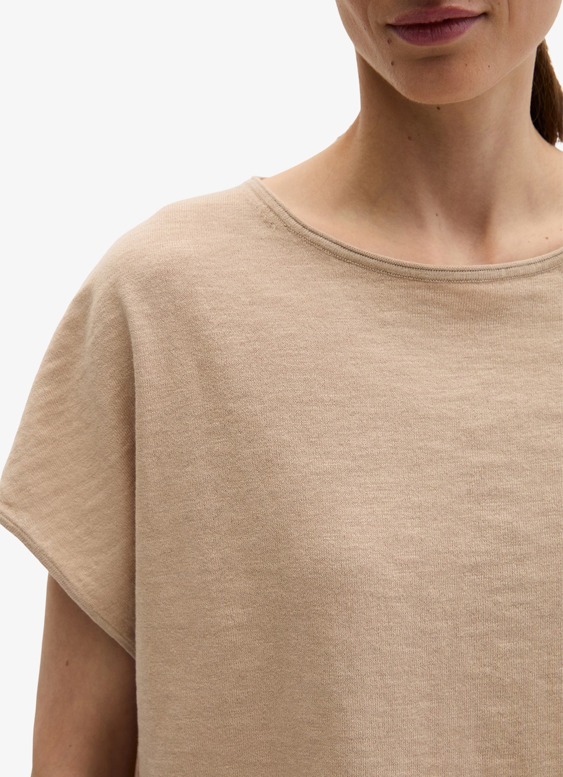 Marc O'Polo T-shirt in linnenblend met ronde hals - detail 3 sandpaper-2326 / beige