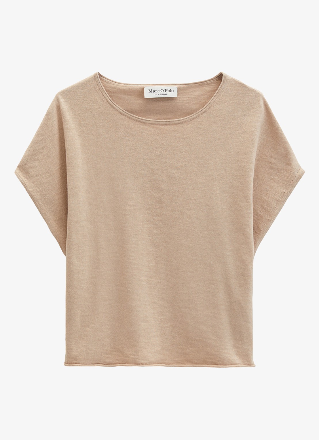 Marc O'Polo T-shirt in linnenblend met ronde hals - voorkant 4 sandpaper-2326 / beige