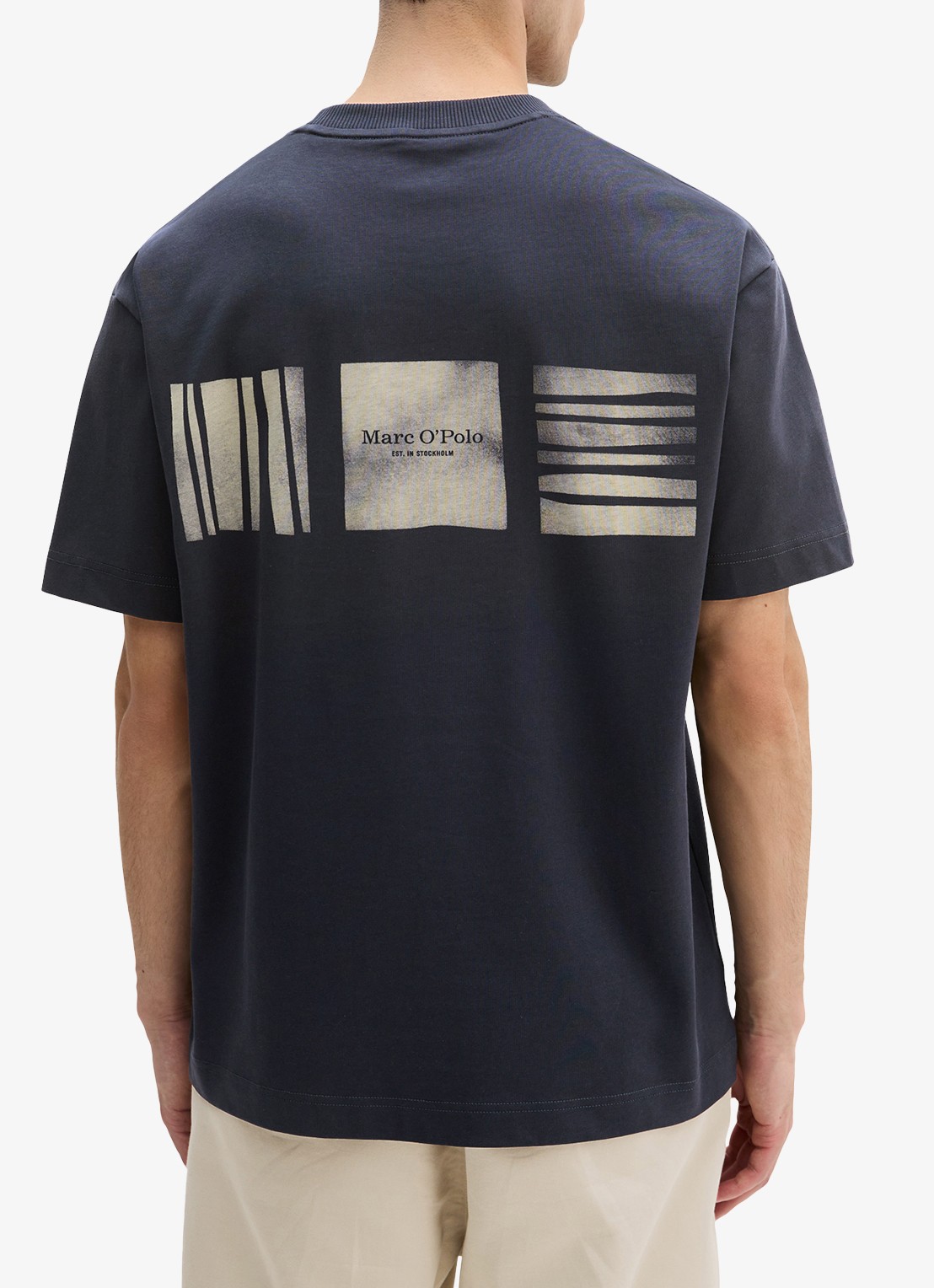 Marc O'Polo T-shirt met logo- en backprint - achterkant 5 donkerblauw