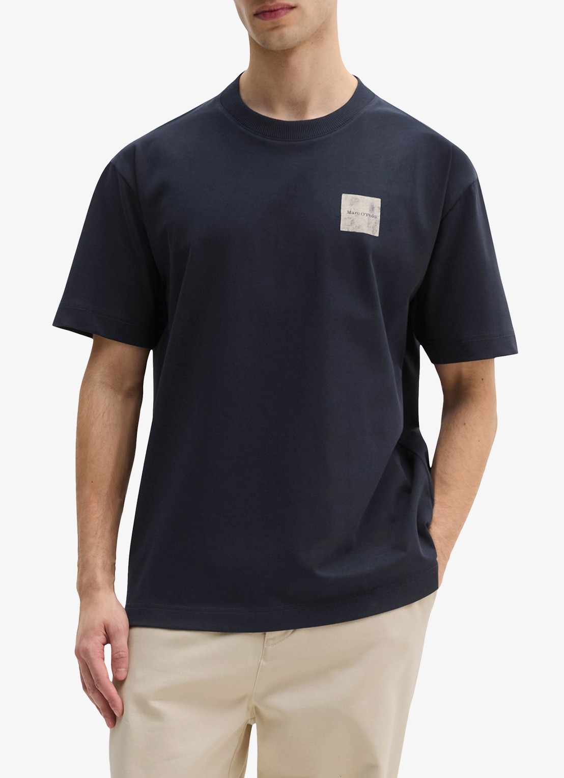 Marc O'Polo T-shirt met logo- en backprint - detail 3 donkerblauw