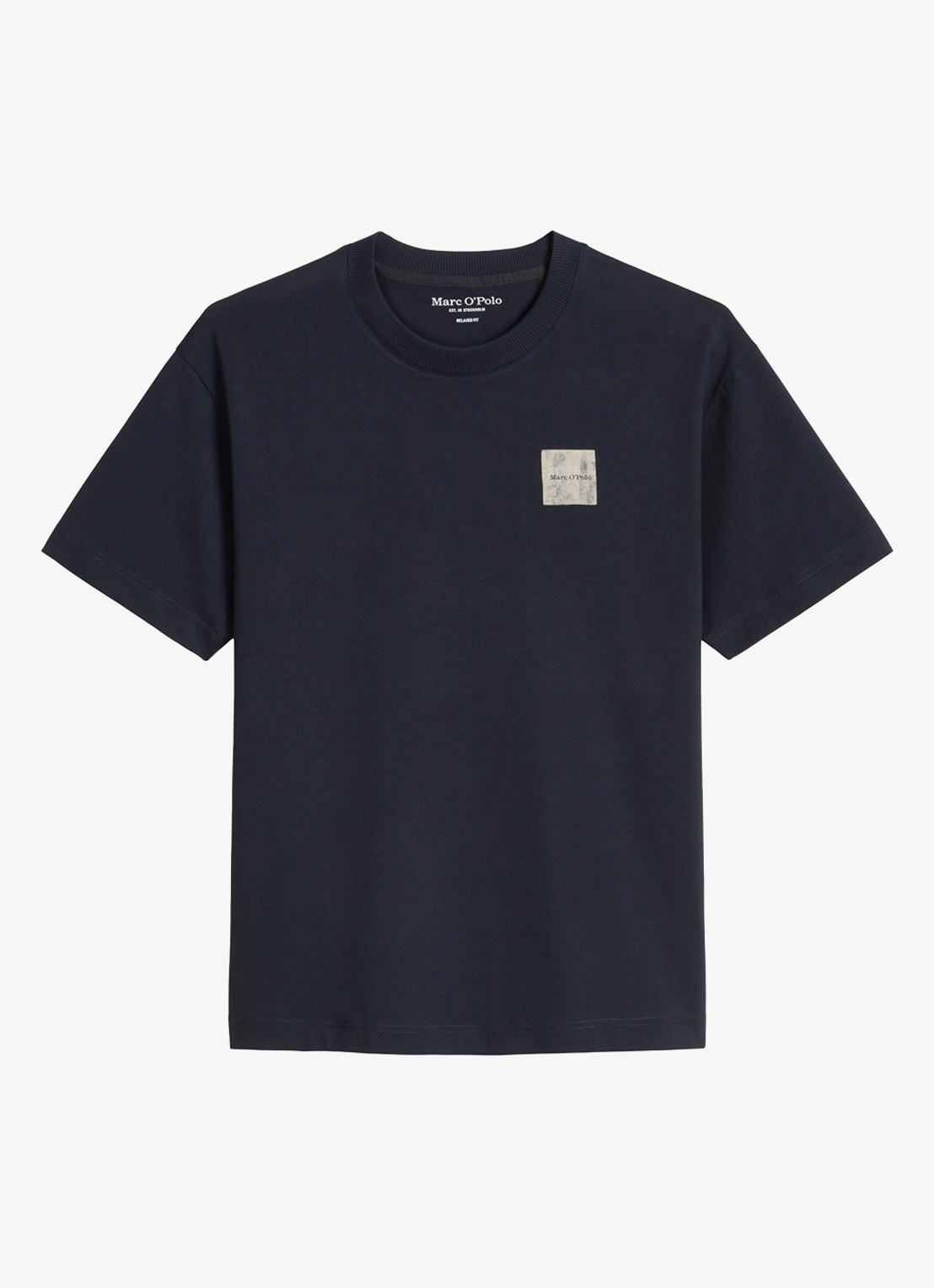 Marc O'Polo T-shirt met logo- en backprint - voorkant donkerblauw