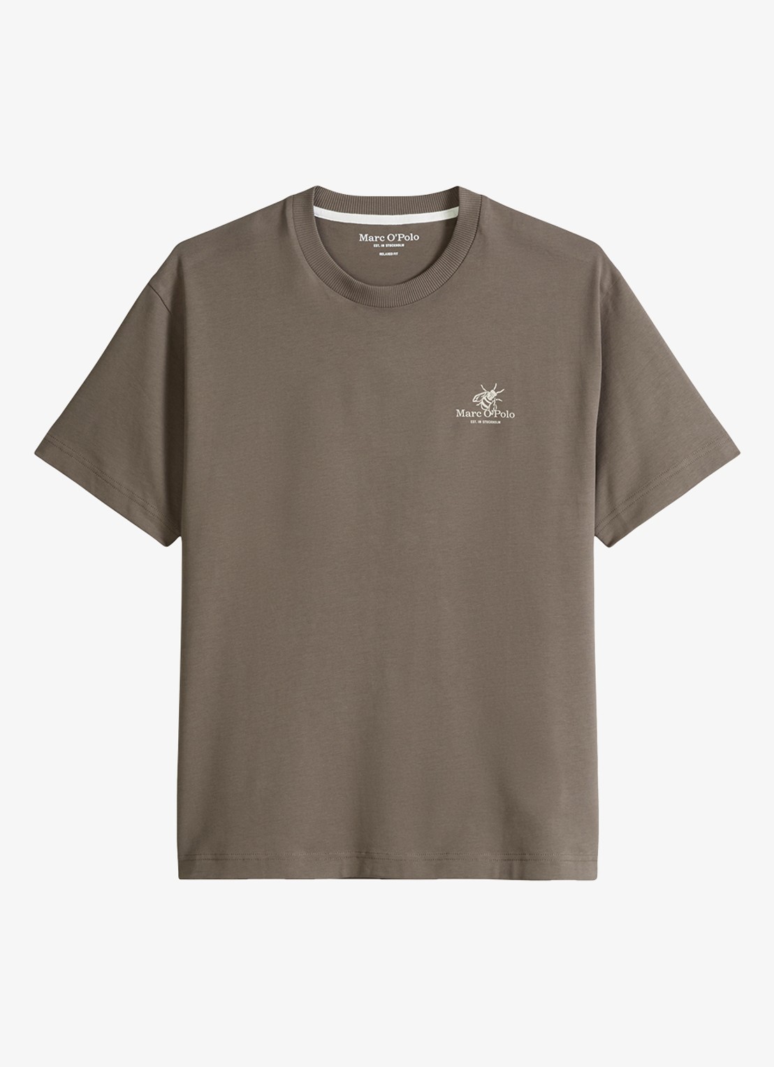 Marc O'Polo T-shirt met logo- en backprint - voorkant bruin