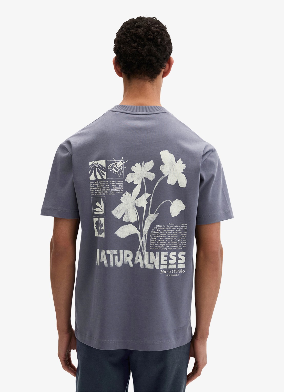 Marc O'Polo T-shirt met logo- en backprint - achterkant 5 blauwgrijs