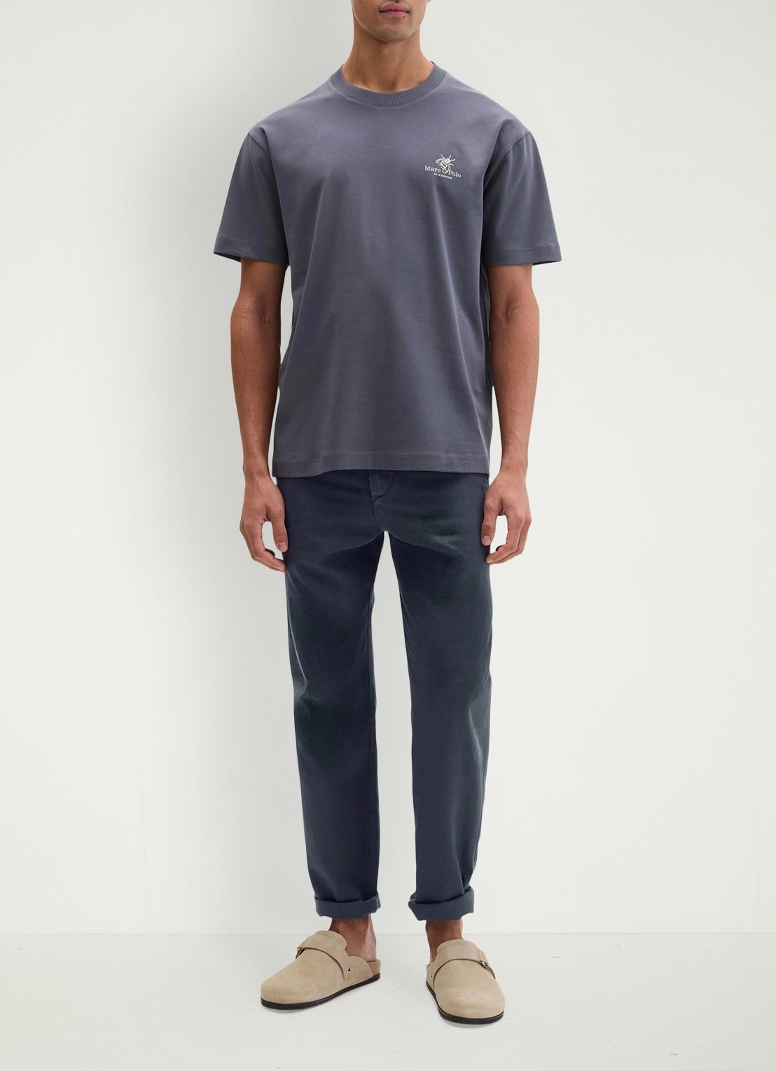 Marc O'Polo T-shirt met logo- en backprint - voorkant 4 blauwgrijs