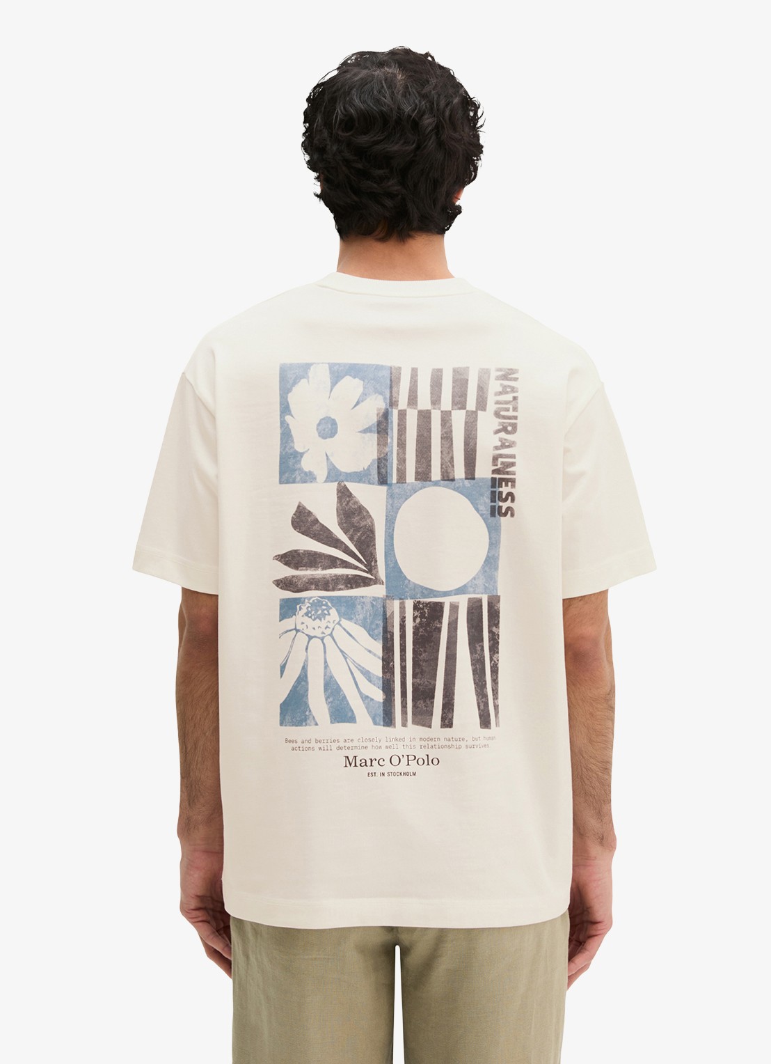 Marc O'Polo T-shirt met logo- en backprint - achterkant 5 silky white/1183