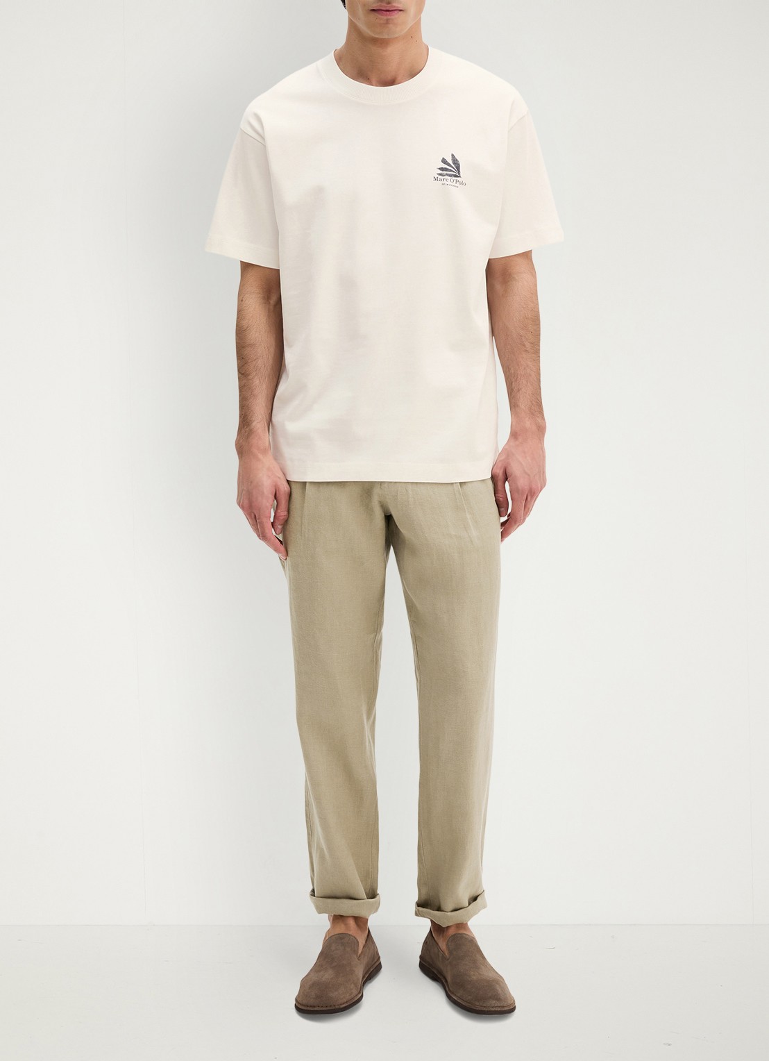 Marc O'Polo T-shirt met logo- en backprint - voorkant 4 silky white/1183