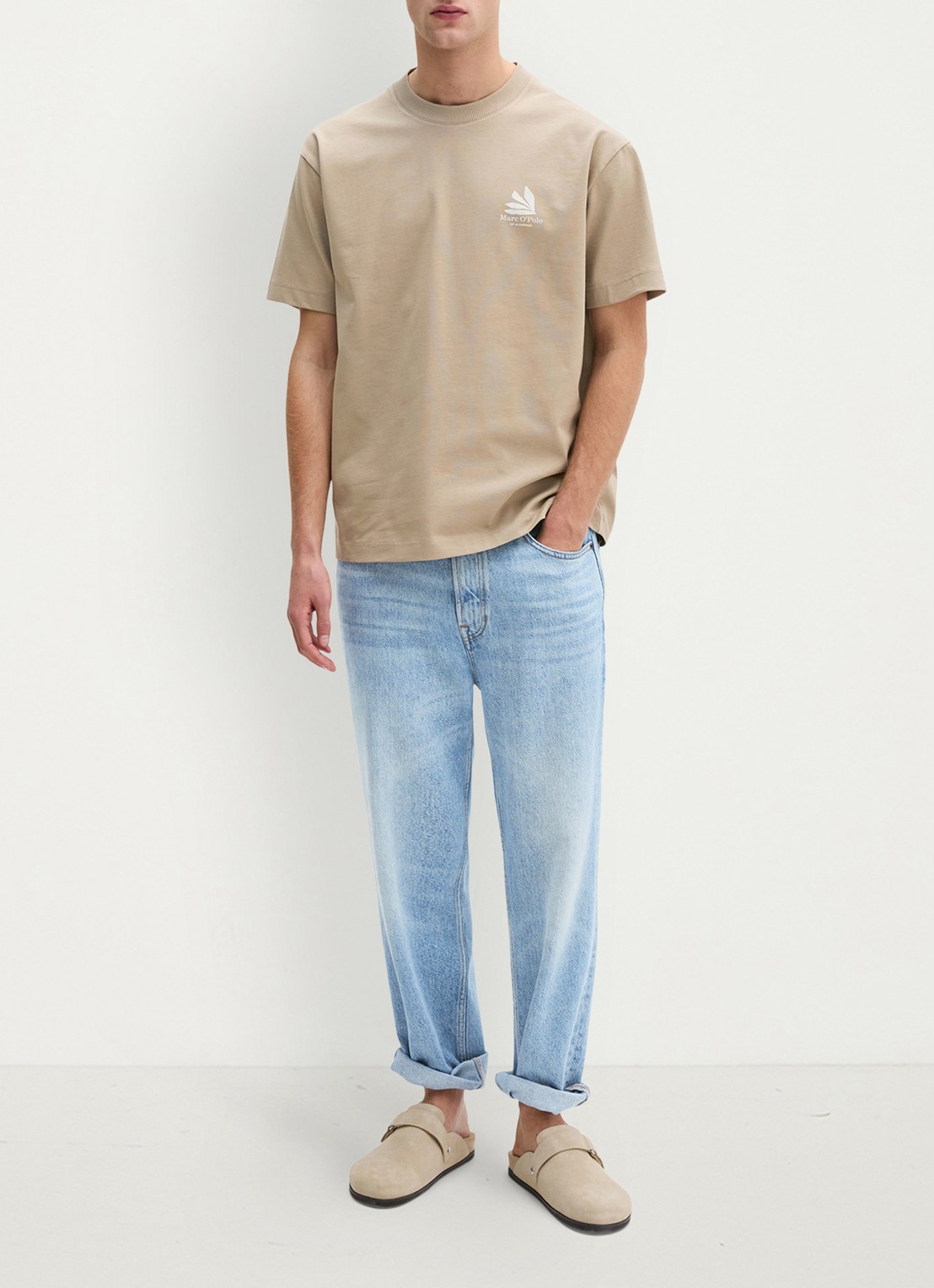 Marc O'Polo T-shirt met logo- en backprint - voorkant 5 charleston gray/2124
