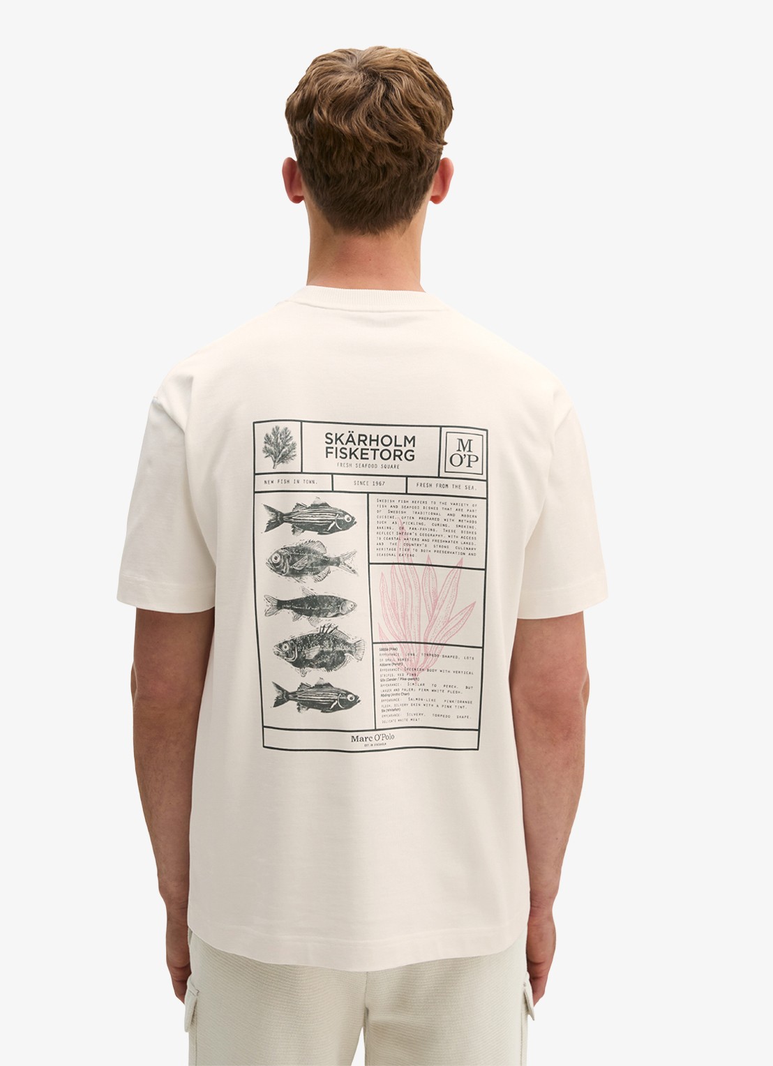 Marc O'Polo T-shirt met logo- en backprint - achterkant 3 gebroken wit