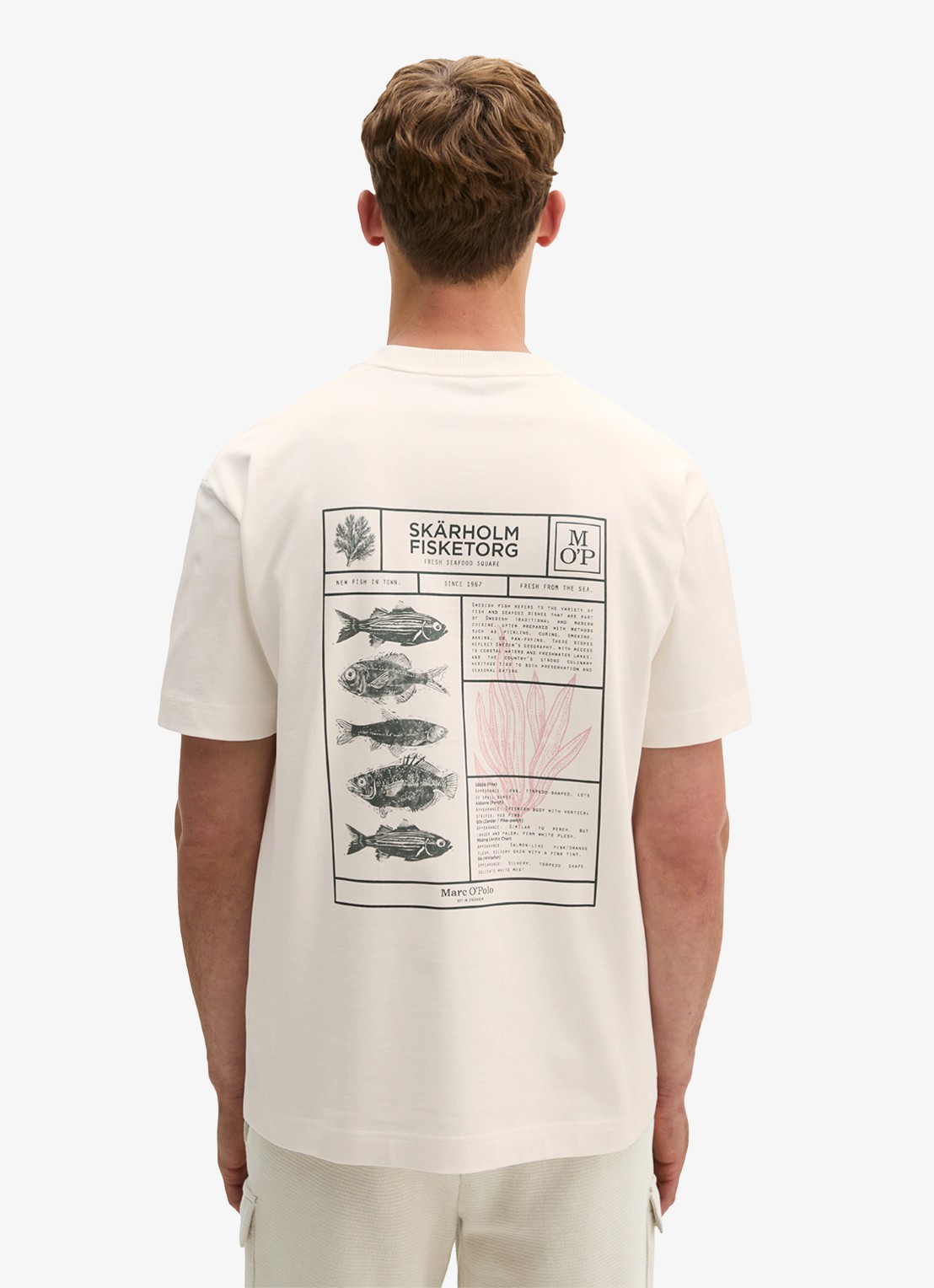 Marc O'Polo T-shirt met logo- en backprint - achterkant 3 gebroken wit