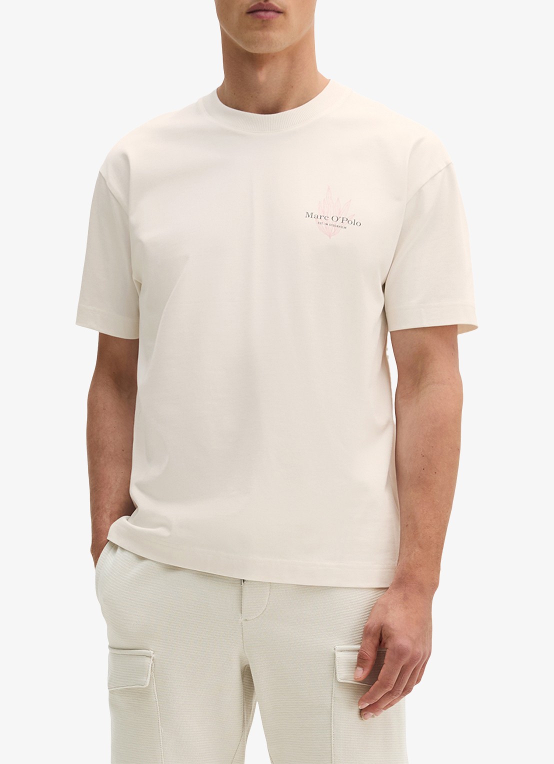 Marc O'Polo T-shirt met logo- en backprint - detail 4 gebroken wit
