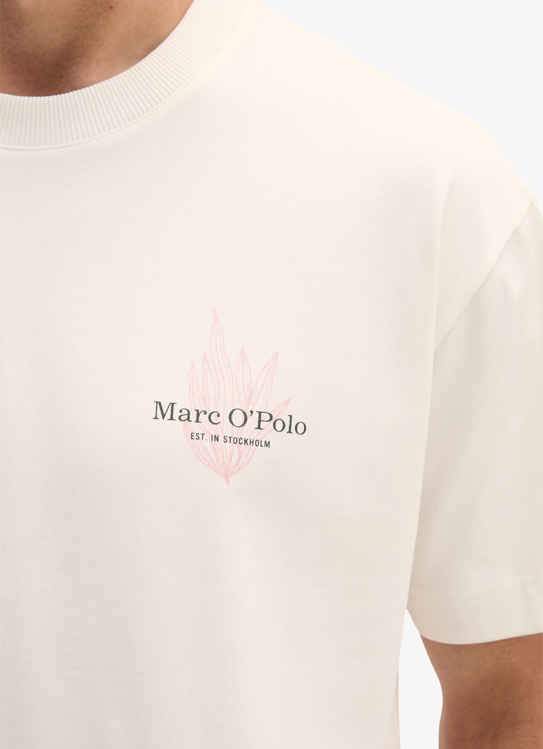 Marc O'Polo T-shirt met logo- en backprint - detail 5 gebroken wit