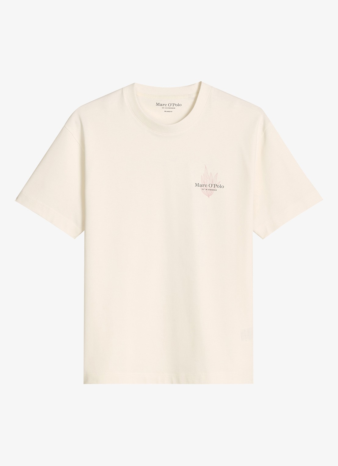 Marc O'Polo T-shirt met logo- en backprint - voorkant gebroken wit