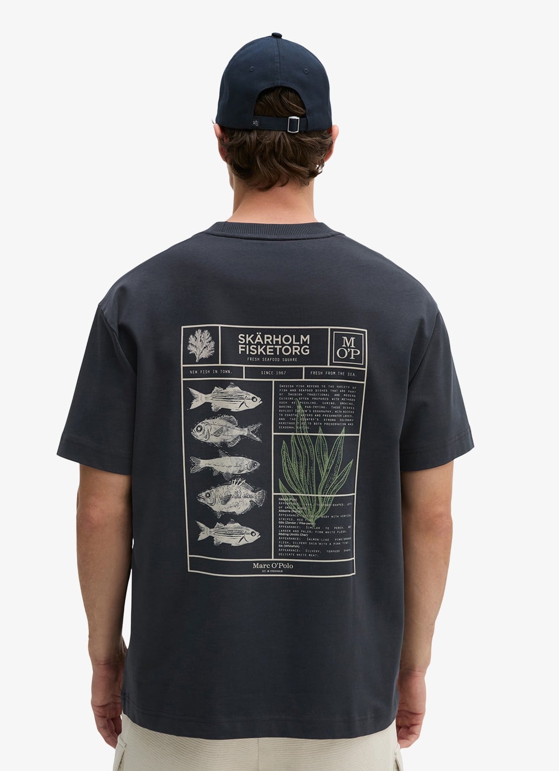 Marc O'Polo T-shirt met logo- en backprint - achterkant 5 donkerblauw