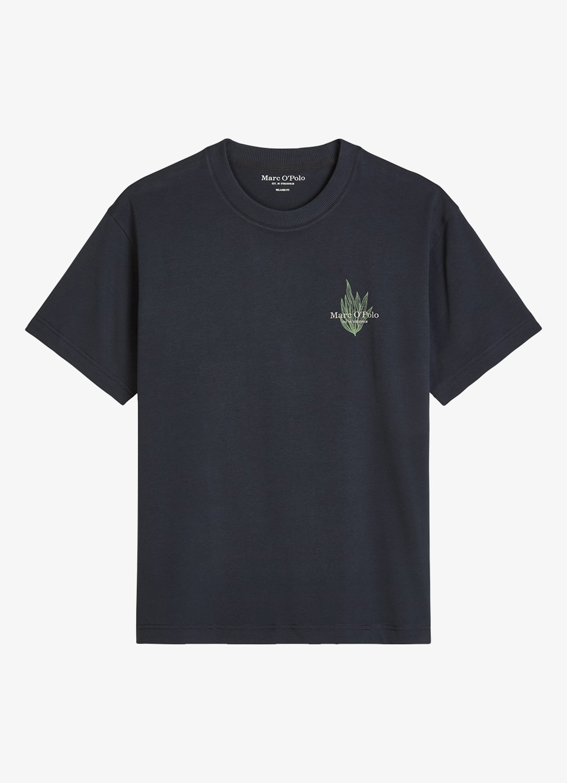 Marc O'Polo T-shirt met logo- en backprint - voorkant donkerblauw