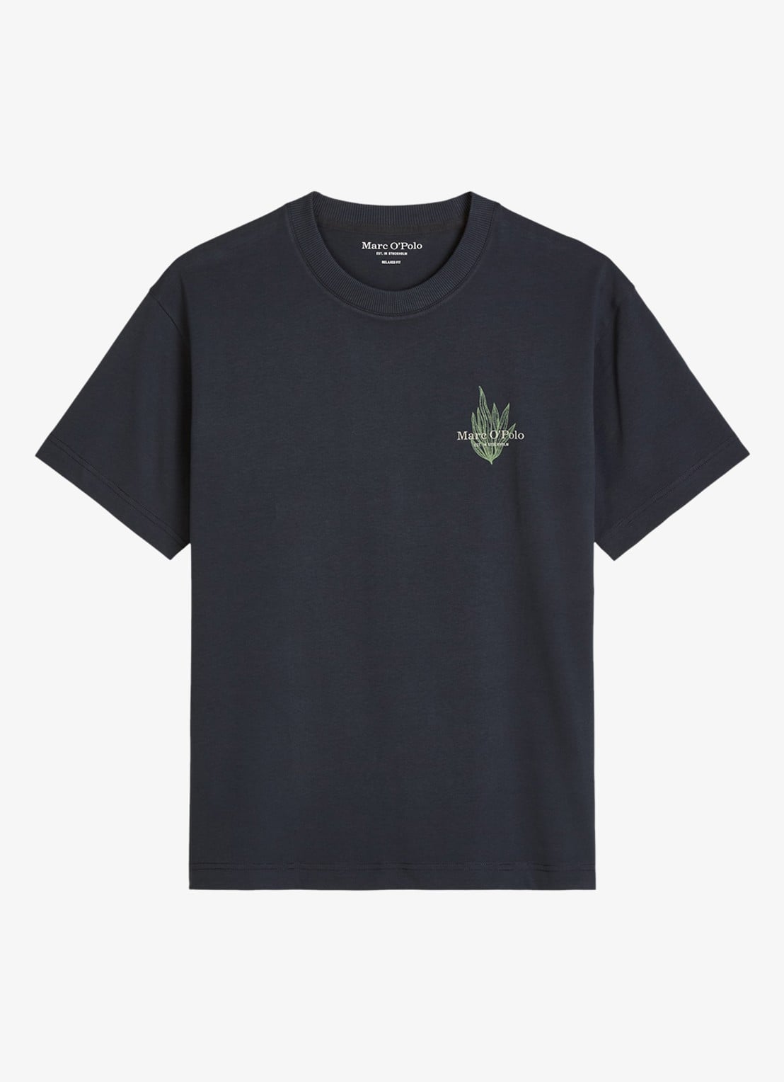 Marc O'Polo T-shirt met logo- en backprint - voorkant 3 donkerblauw