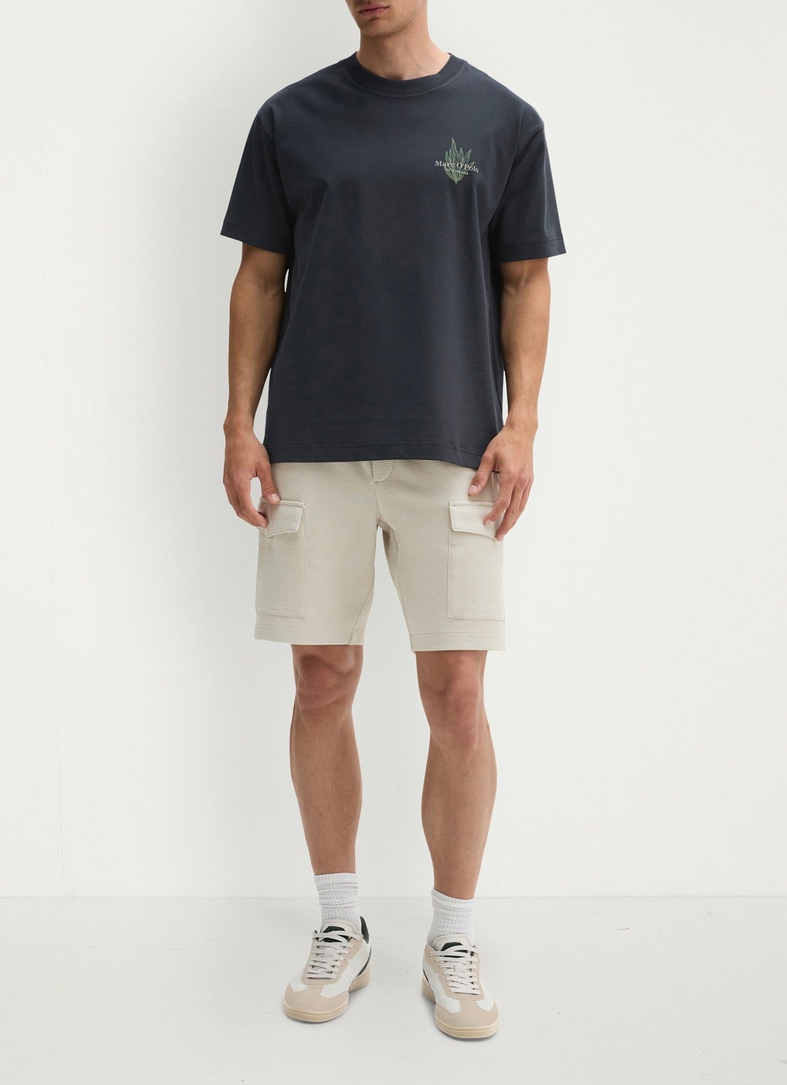 Marc O'Polo T-shirt met logo- en backprint - voorkant 4 donkerblauw