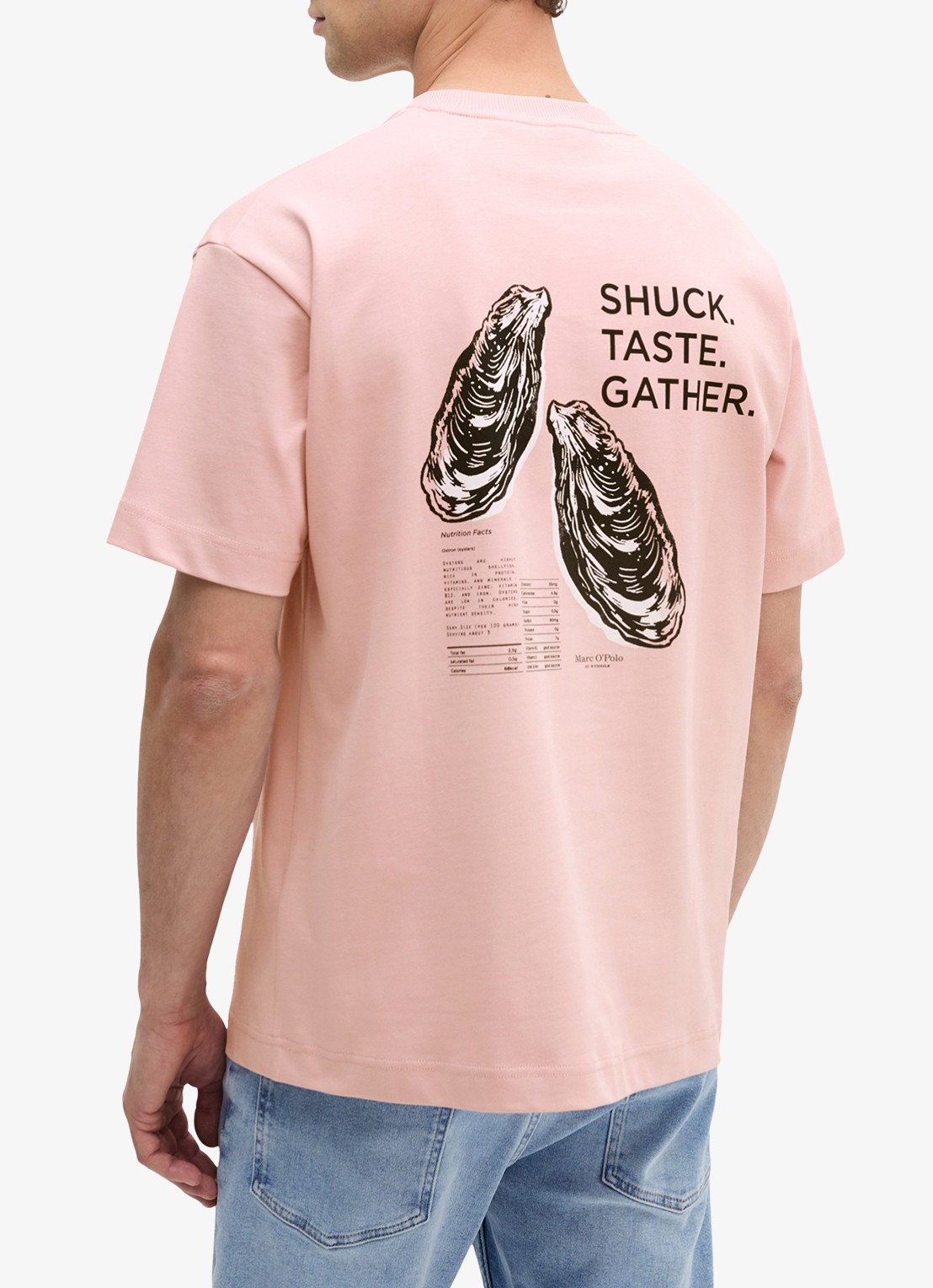 Marc O'Polo T-shirt met logo- en backprint - achterkant roze