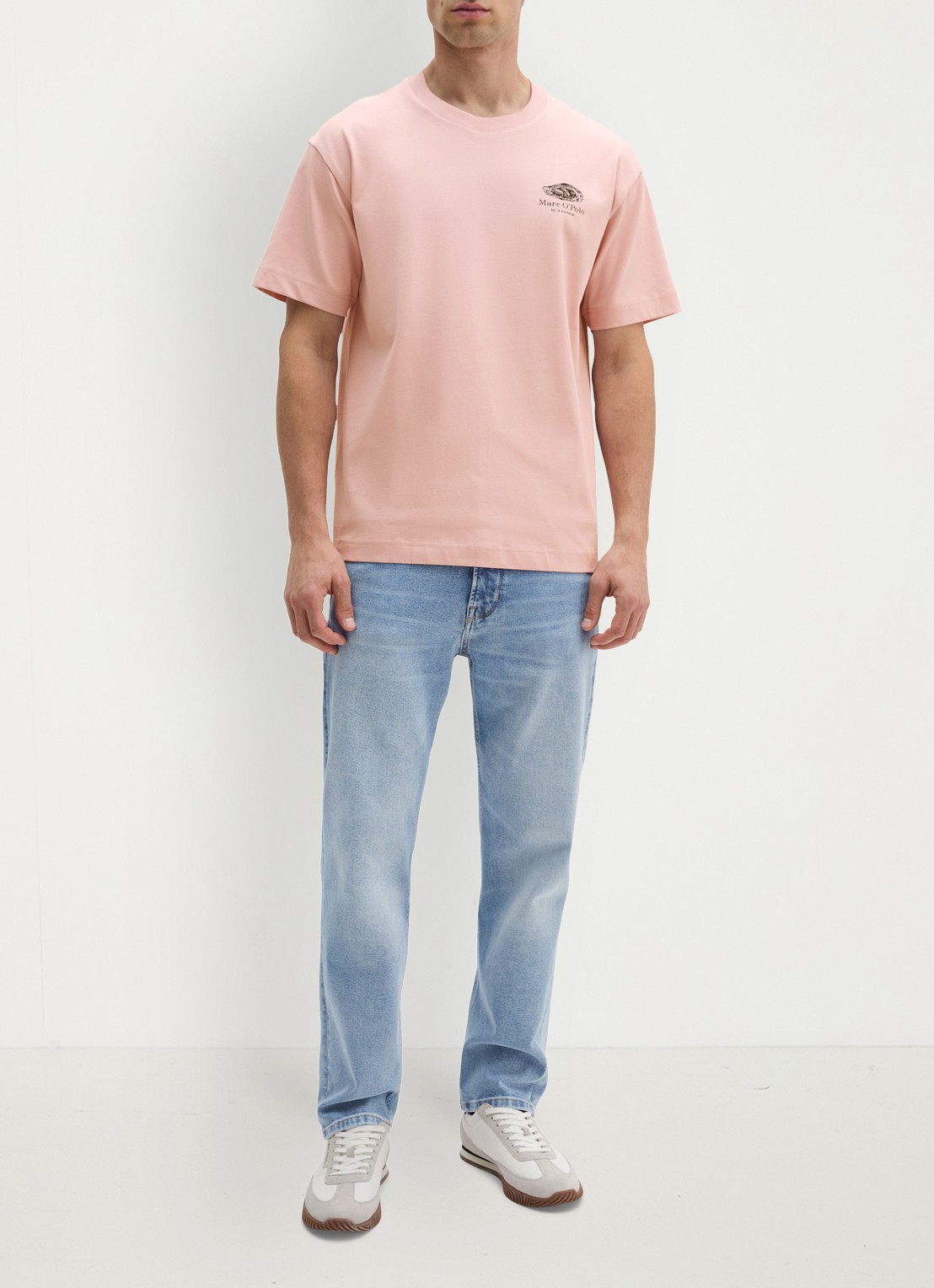 Marc O'Polo T-shirt met logo- en backprint - voorkant 3 roze