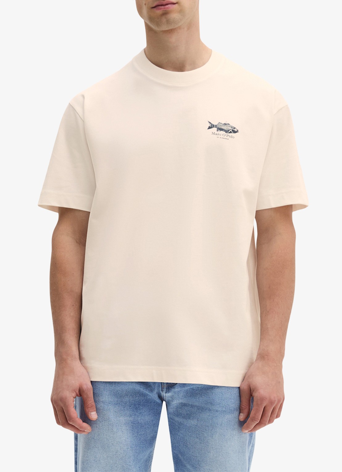 Marc O'Polo T-shirt met logo- en backprint - detail 3 creme