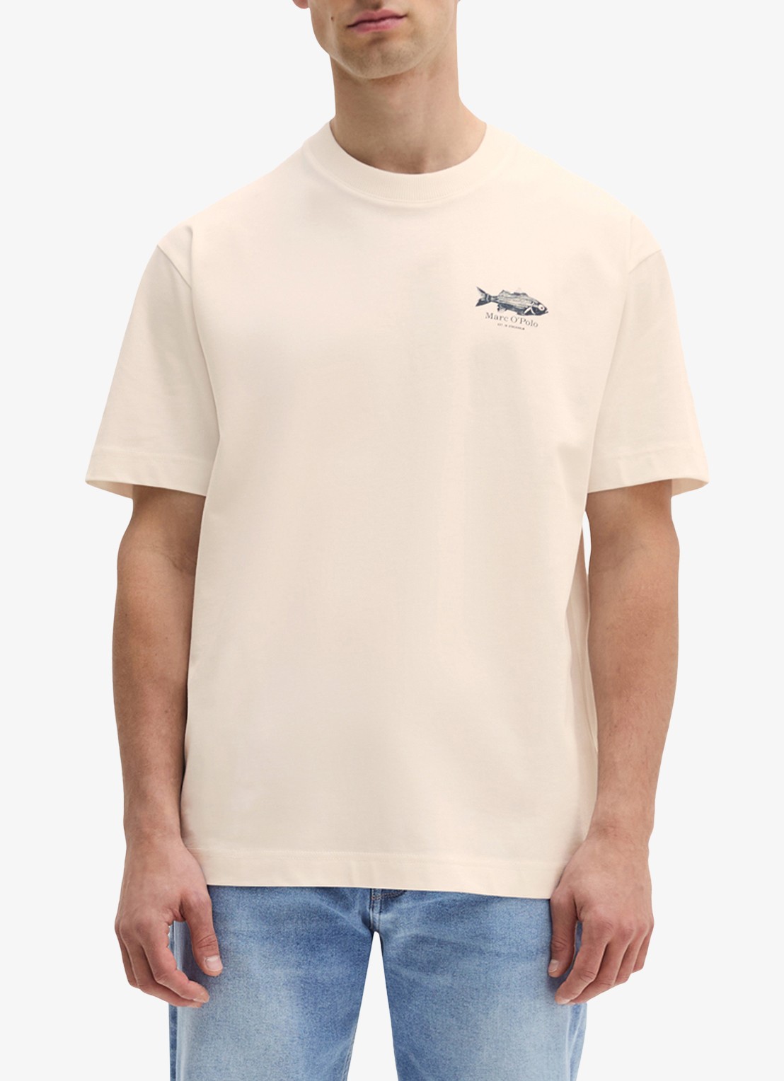 Marc O'Polo T-shirt met logo- en backprint - detail 4 creme