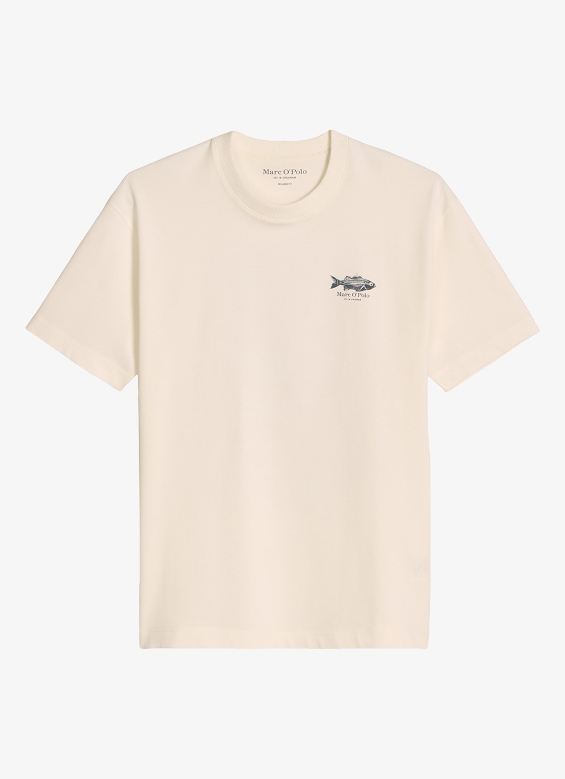 Marc O'Polo T-shirt met logo- en backprint - voorkant creme