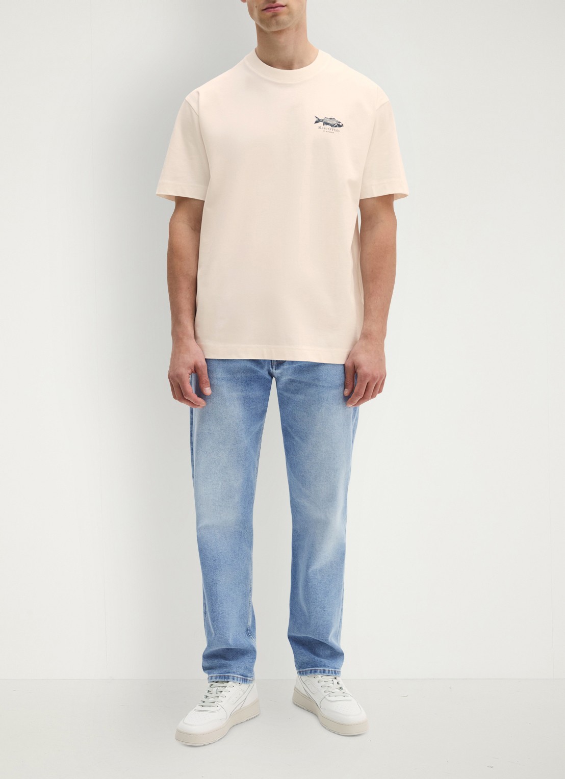 Marc O'Polo T-shirt met logo- en backprint - voorkant 2 creme