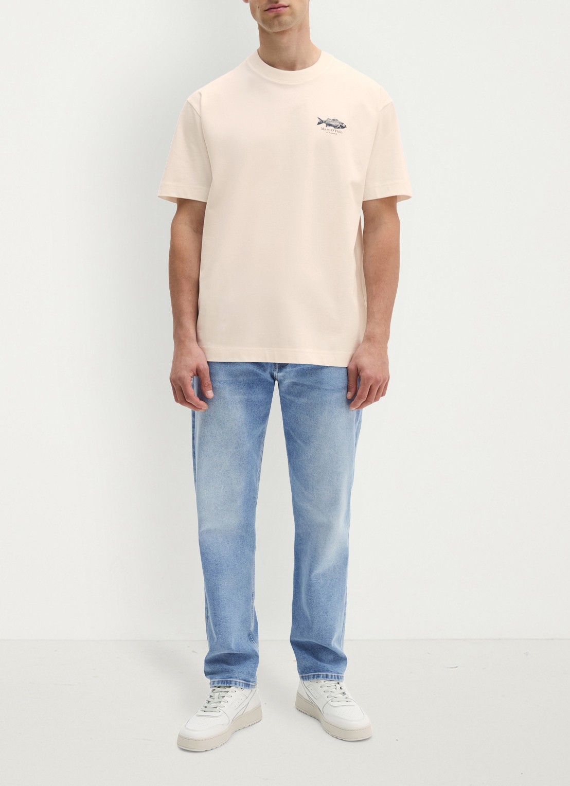 Marc O'Polo T-shirt met logo- en backprint - voorkant 3 creme