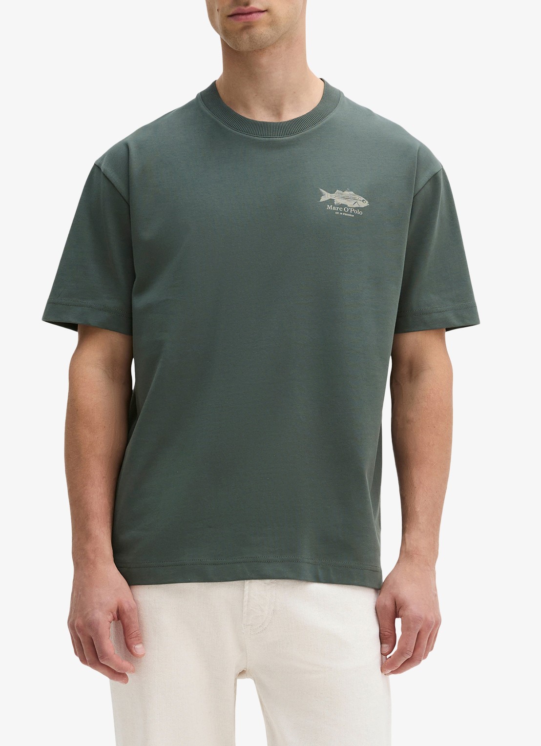 Marc O'Polo T-shirt met logo- en backprint - detail 4 donkergroen
