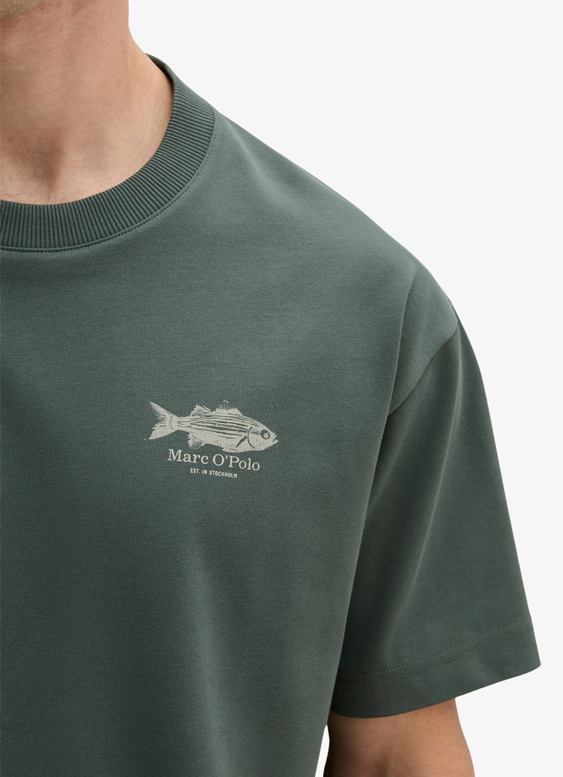 Marc O'Polo T-shirt met logo- en backprint - detail 5 donkergroen