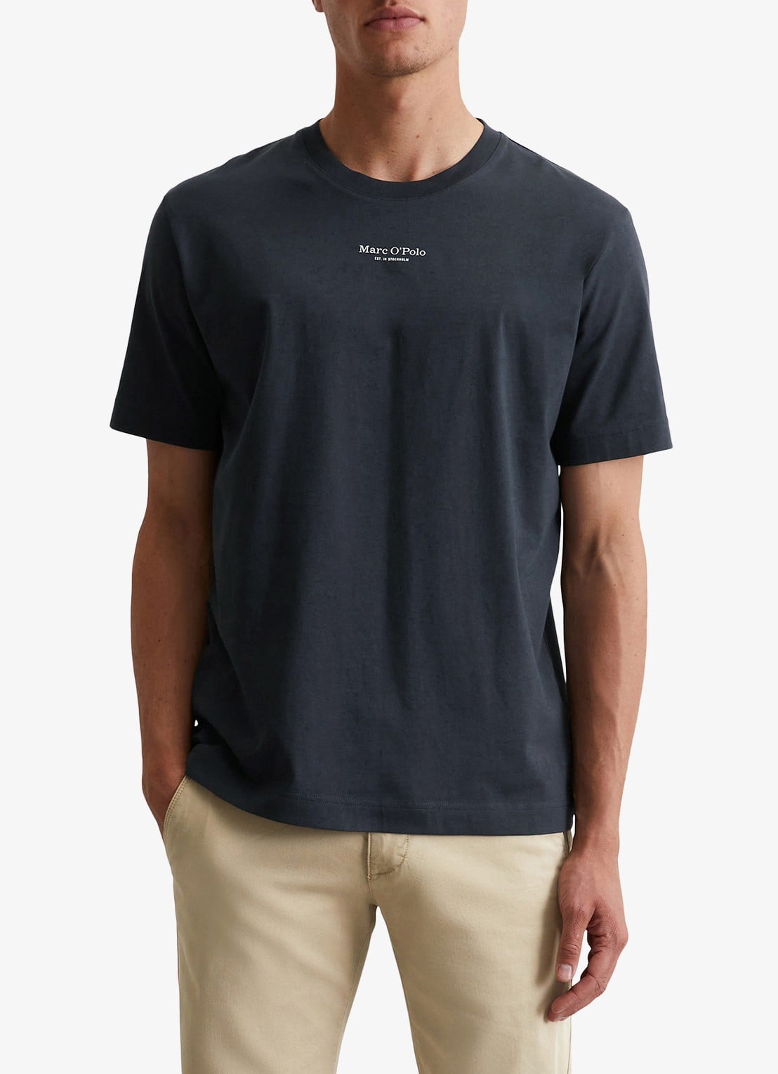 Marc O'Polo T-shirt met logo - detail 3 donkerblauw