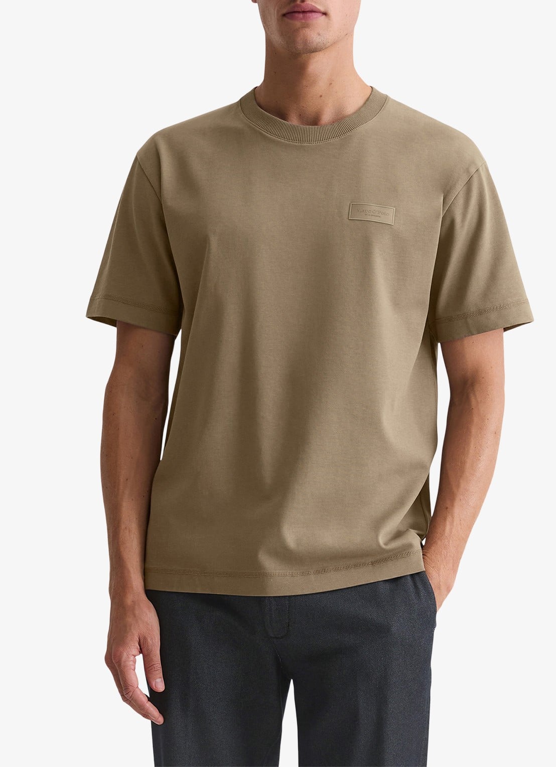 Marc O'Polo T-shirt met logo - detail 4 khaki