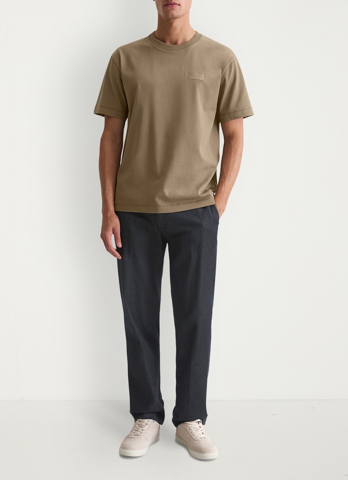 Marc O'Polo T-shirt met logo - voorkant 3 khaki