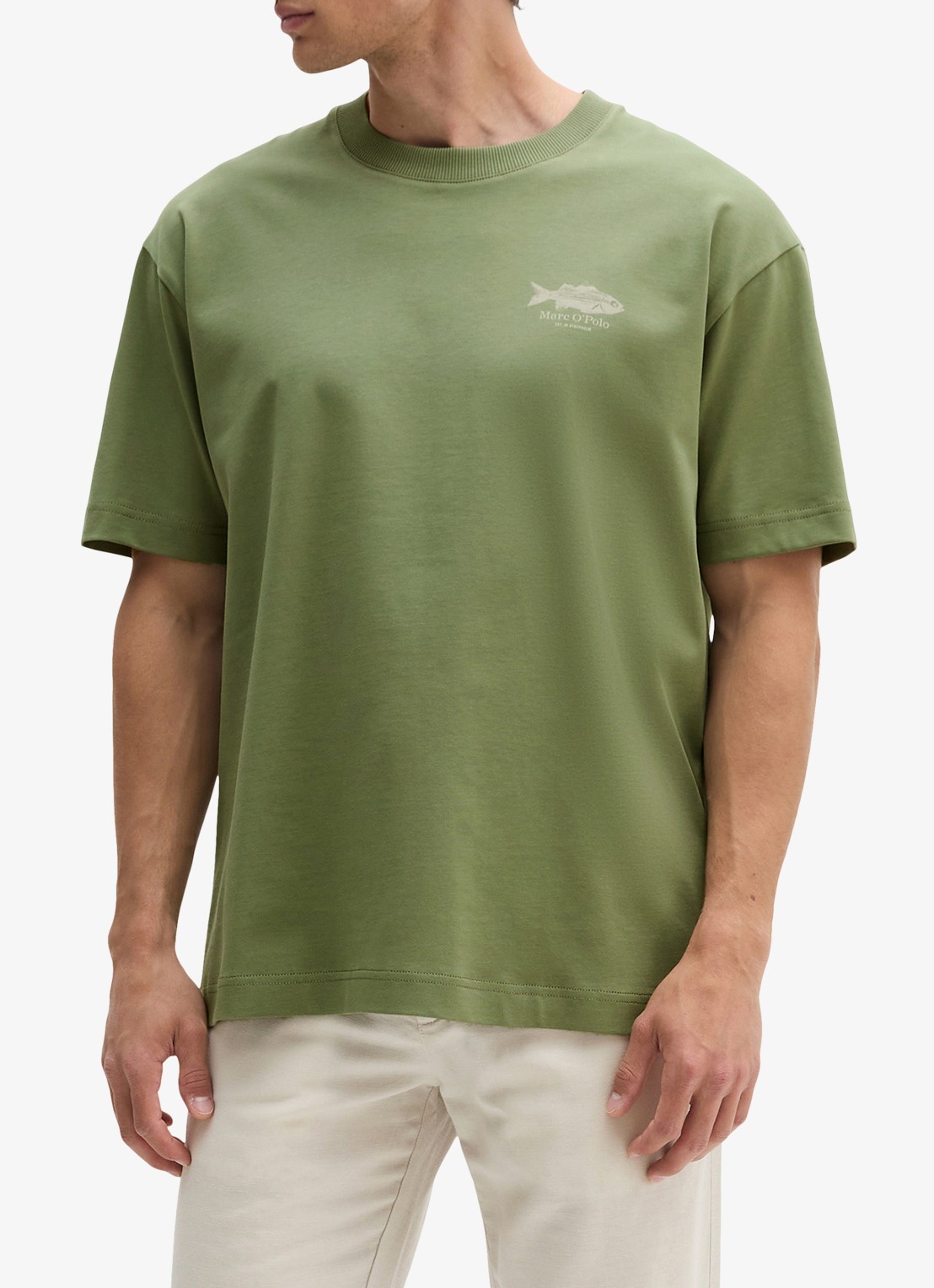 Marc O'Polo T-shirt met logo - detail sage green-3253 / groen