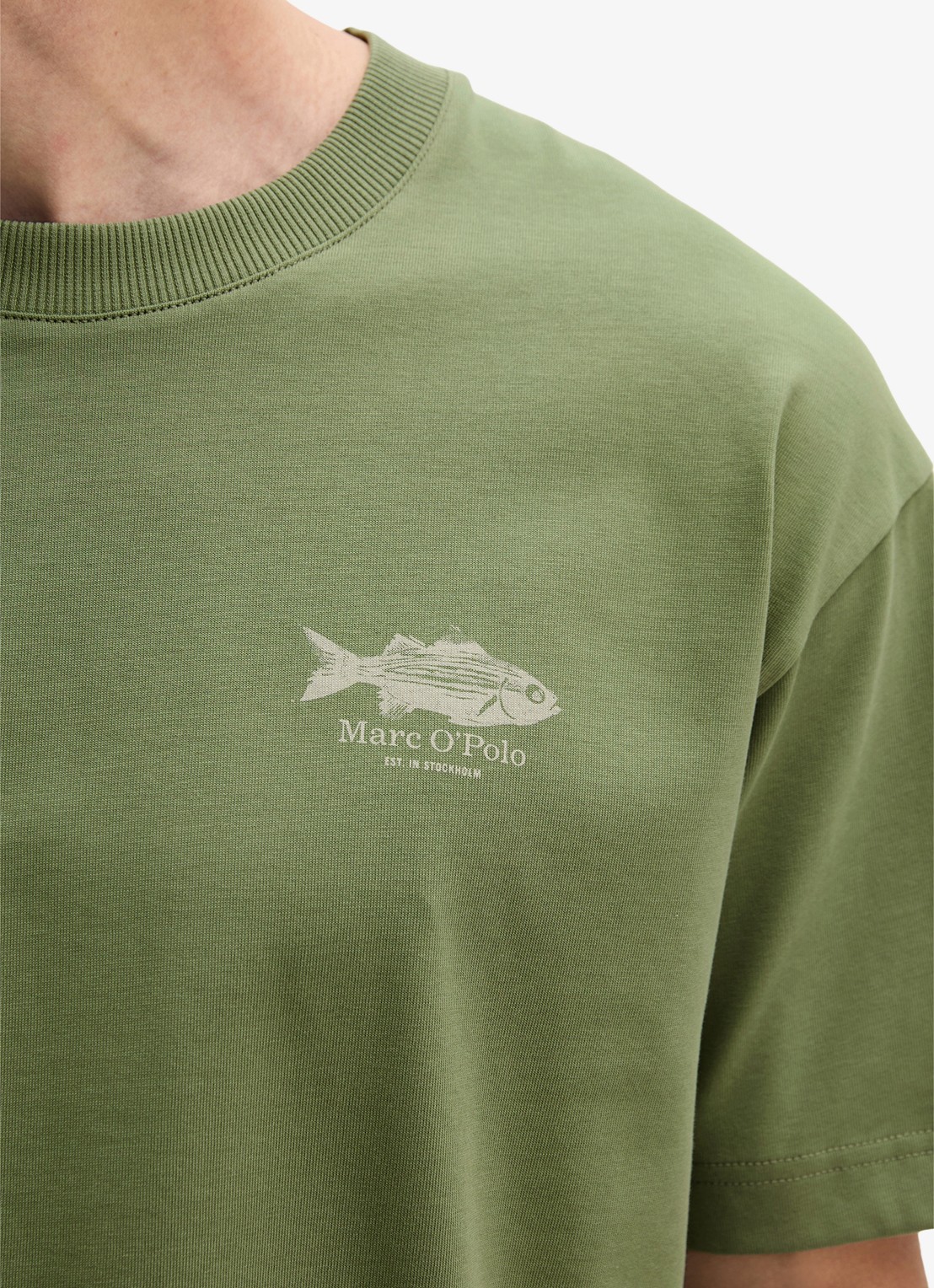 Marc O'Polo T-shirt met logo - detail 2 sage green-3253 / groen