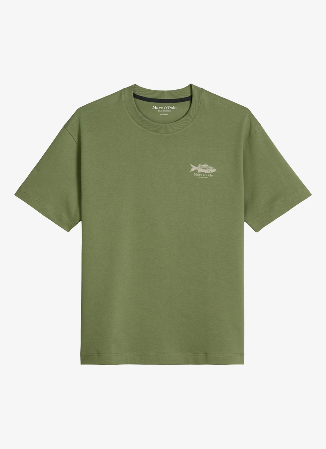 Marc O'Polo T-shirt met logo - voorkant 3 sage green-3253 / groen