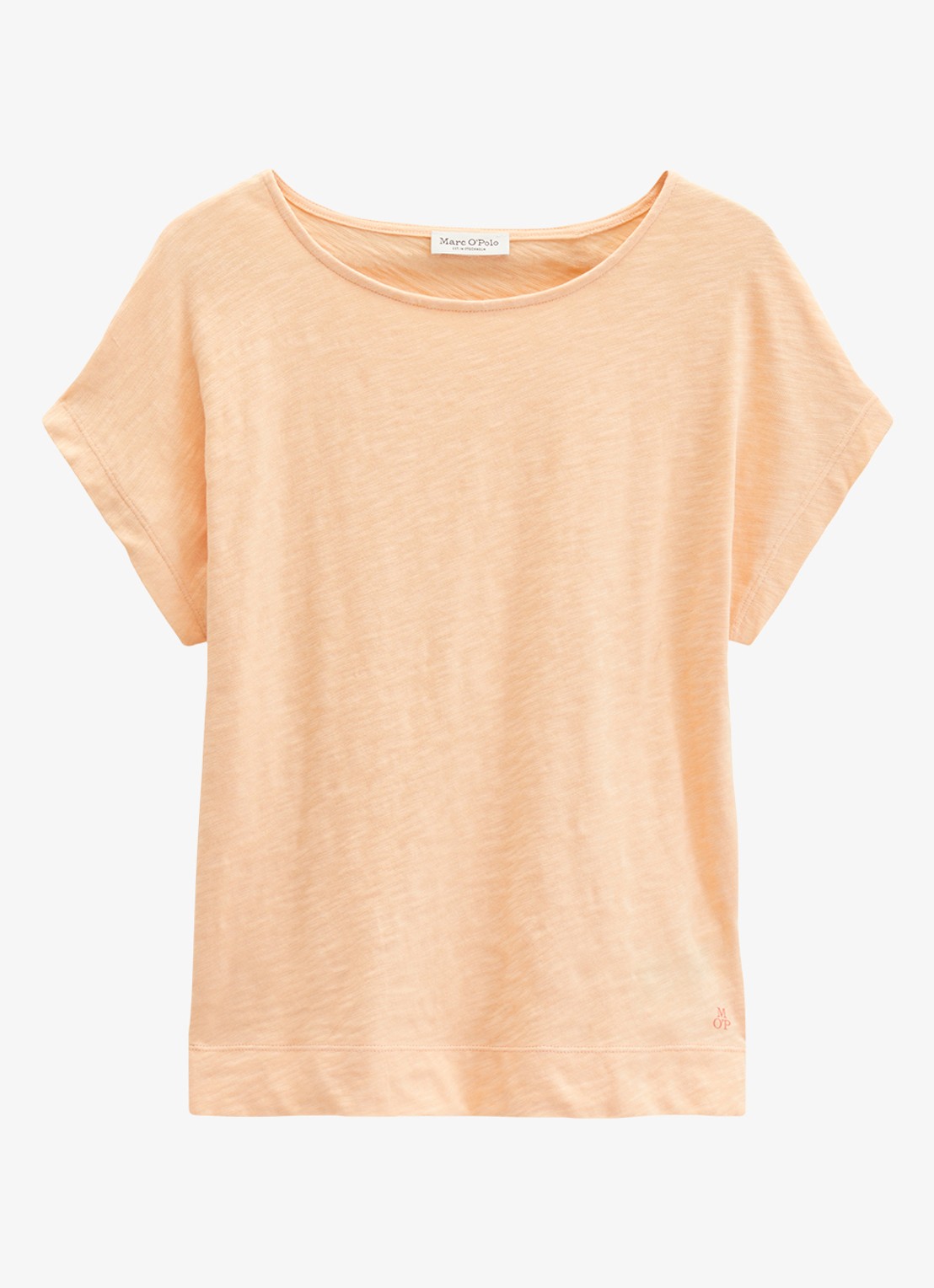 Marc O'Polo T-shirt met logoborduring - voorkant 2 soft peach-9706 / roze