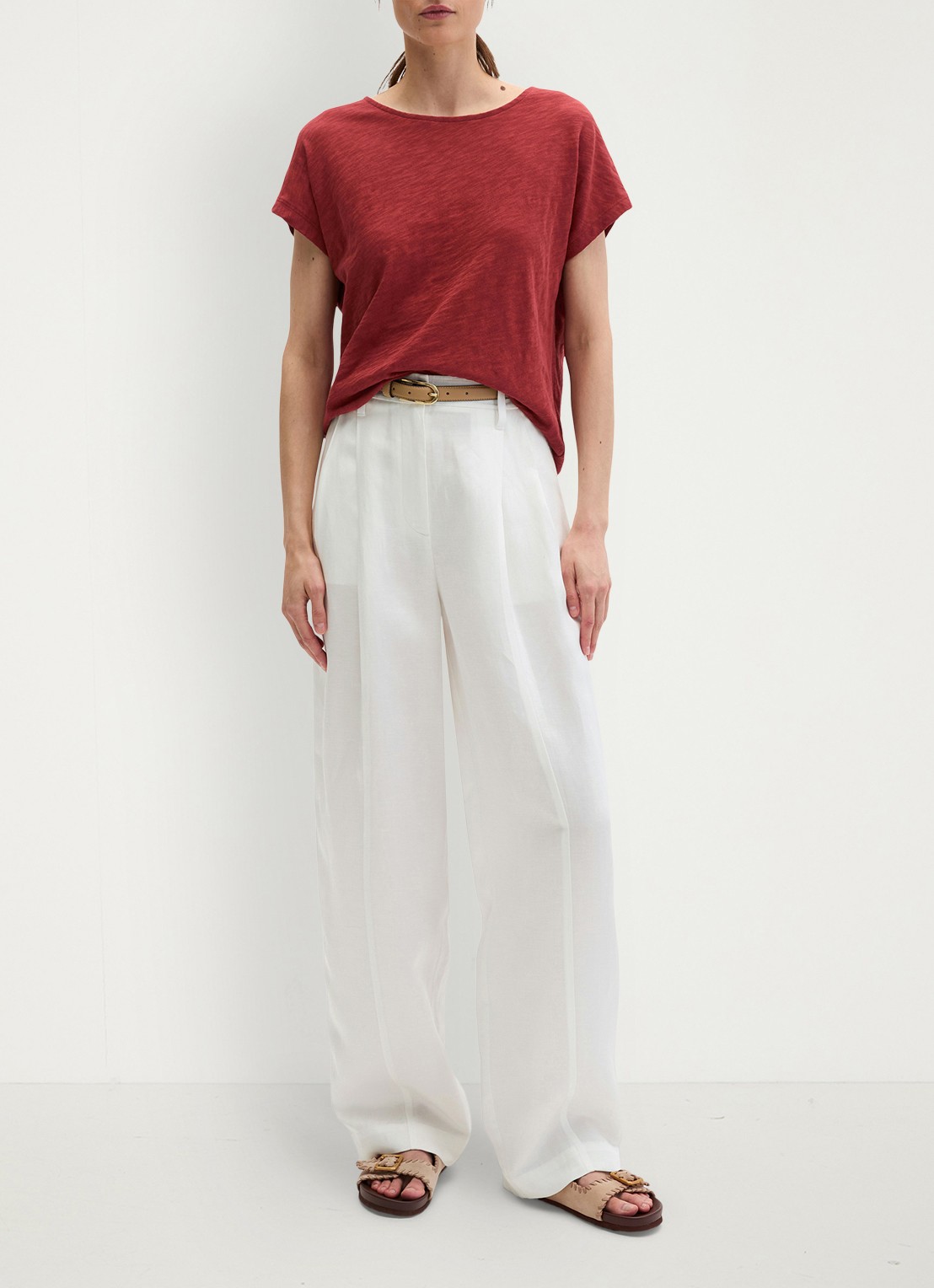 Marc O'Polo T-shirt met logoborduring - voorkant 5 tall poppy-6896 / paars