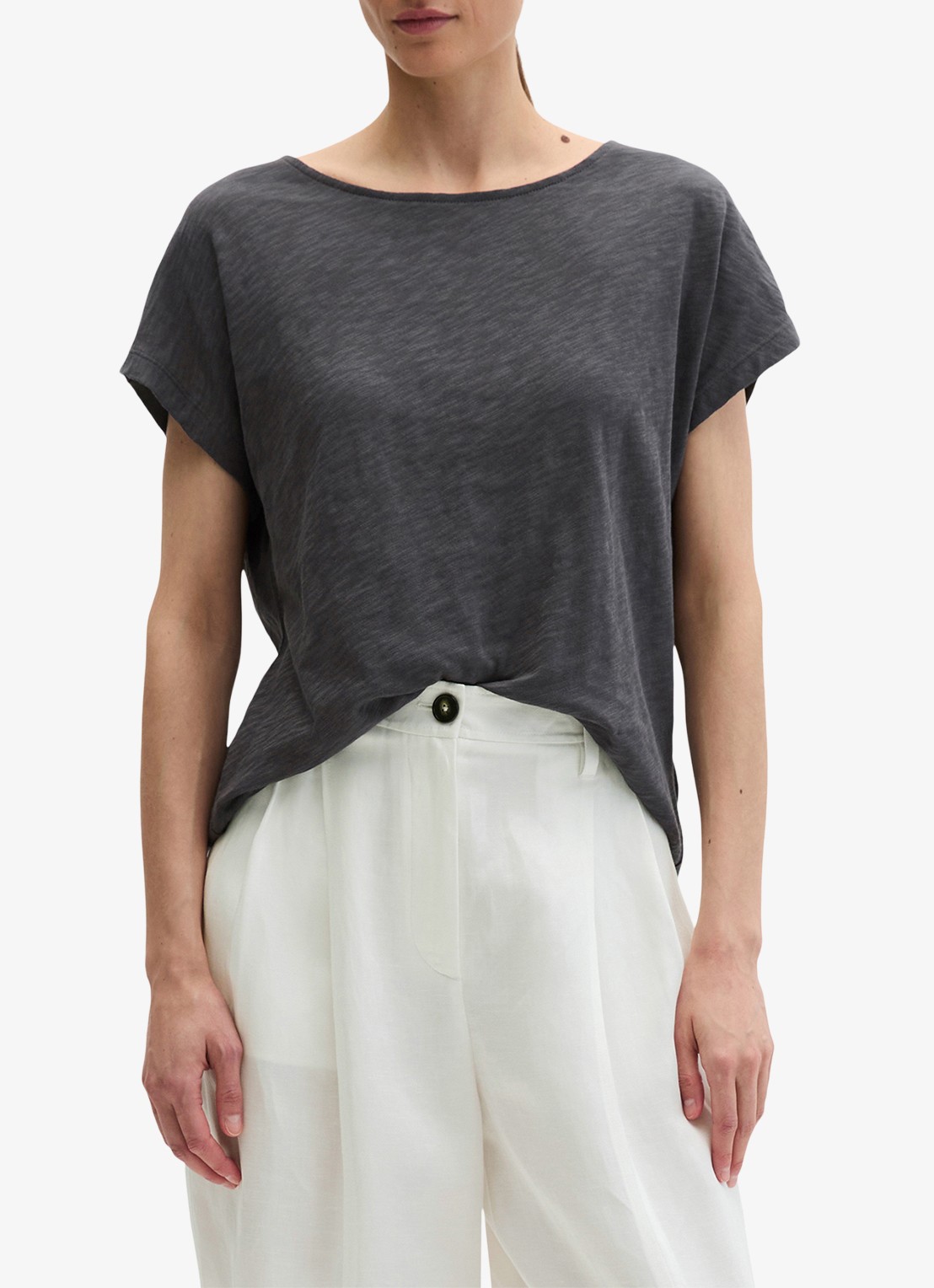 Marc O'Polo T-shirt met logoborduring - detail 3 oxide grey-0364 / grijs