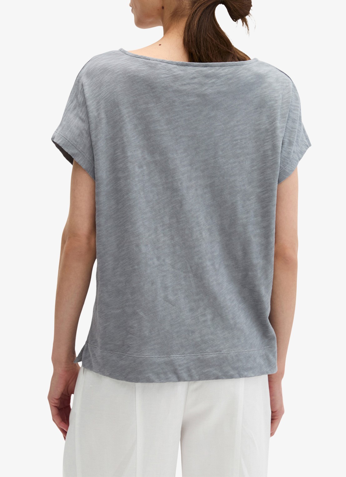 Marc O'Polo T-shirt met logoborduring - achterkant 3 quiet sea-0639 / blauw