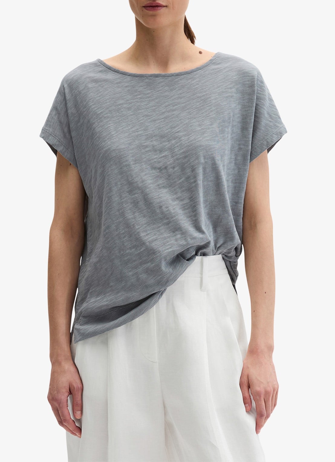 Marc O'Polo T-shirt met logoborduring - detail 4 quiet sea-0639 / blauw